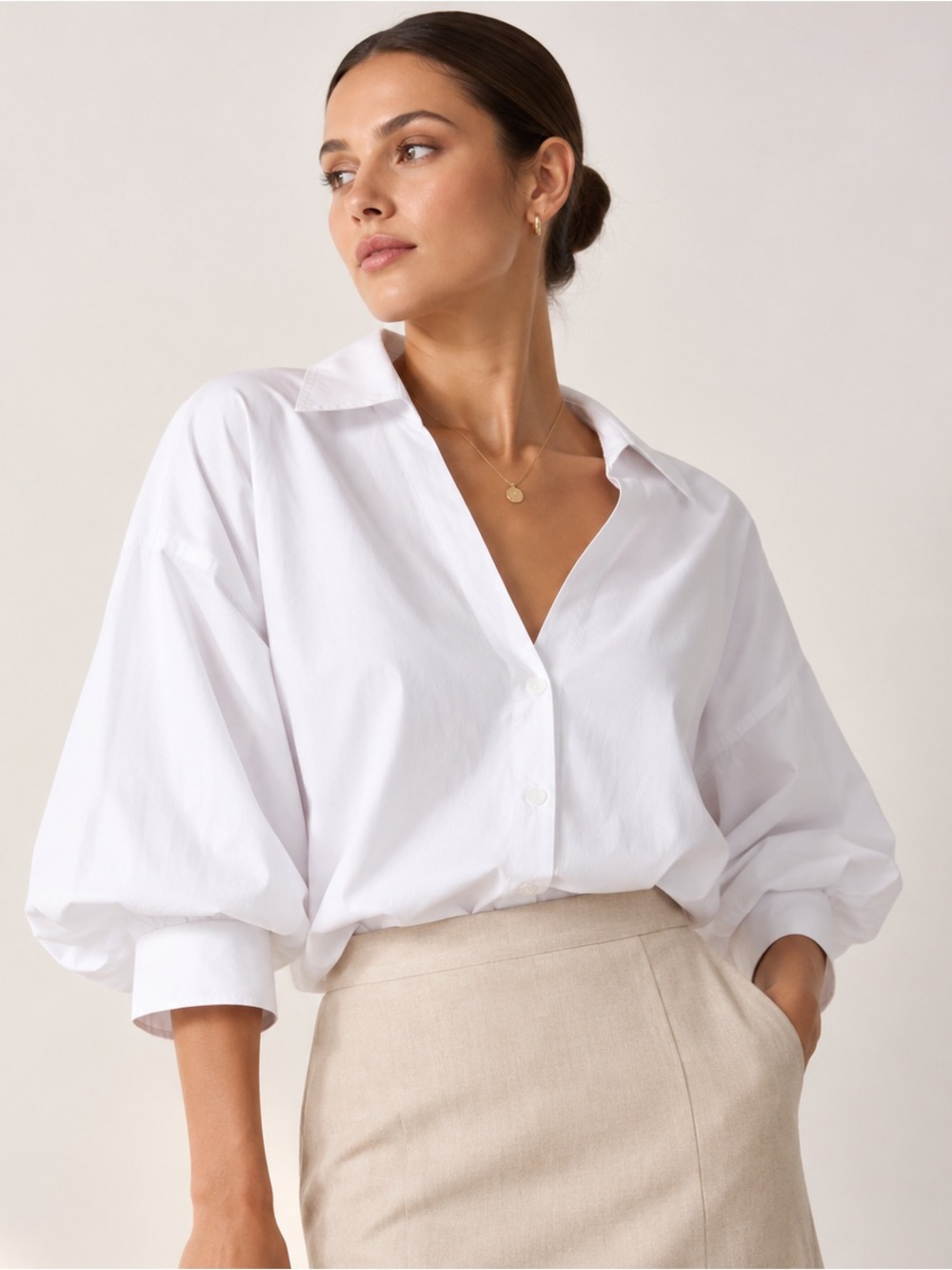 NEW Brochu Walker Kate Shirt Salt White Button Down Balloon Sleeve Blouse - Picture 4 of 16